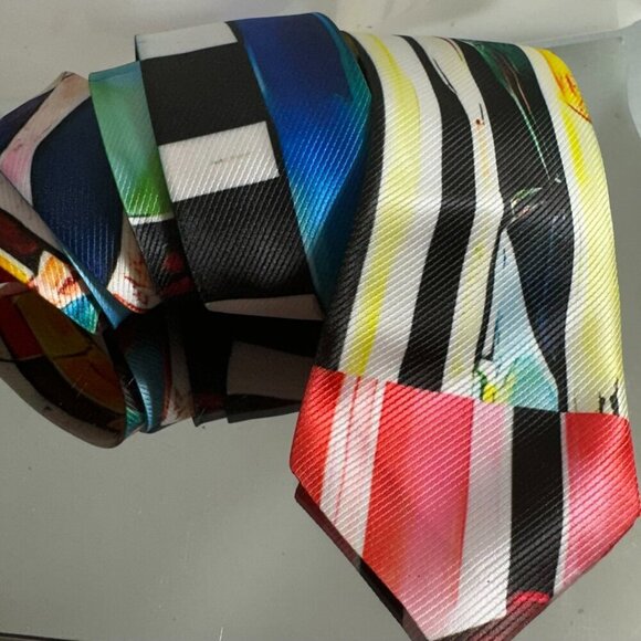 Modernist Striped Tie Retro Abstract Menswear Tie Necktie Mid Century Painting - Picture 7 of 7